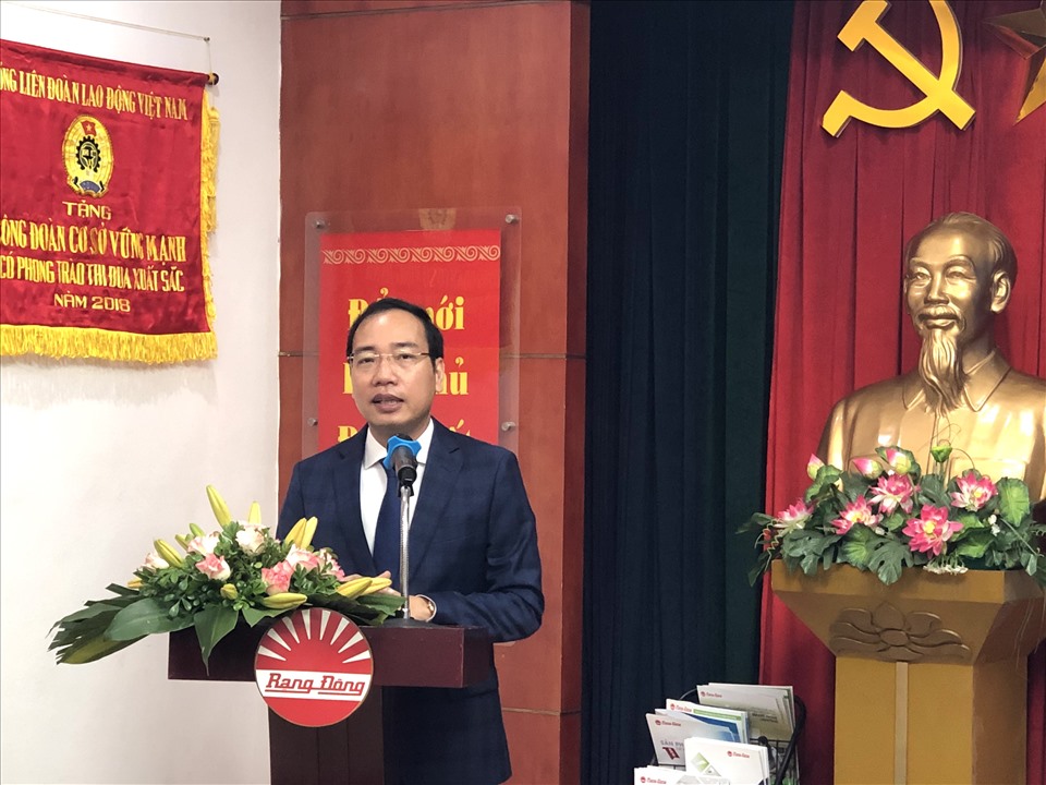 Ông Trần Quang Huy, Uỷ viên Đoàn Chủ tịch Tổng LĐLĐVN, Chủ tịch Công đoàn Công Thương Việt Nam phát biểu tại lễ ký. Ảnh: Hà Anh