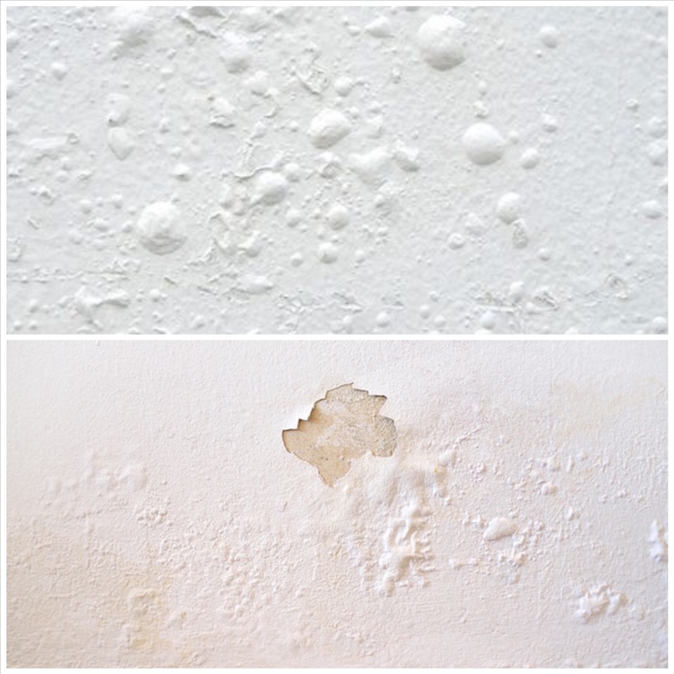 Lời khuyên cho bạn là loại bỏ lớp sơn cũ, xử lý chống thấm từ bên trong rồi mới sơn lại toàn bộ nhà. Đồ họa: Đức Mạnh