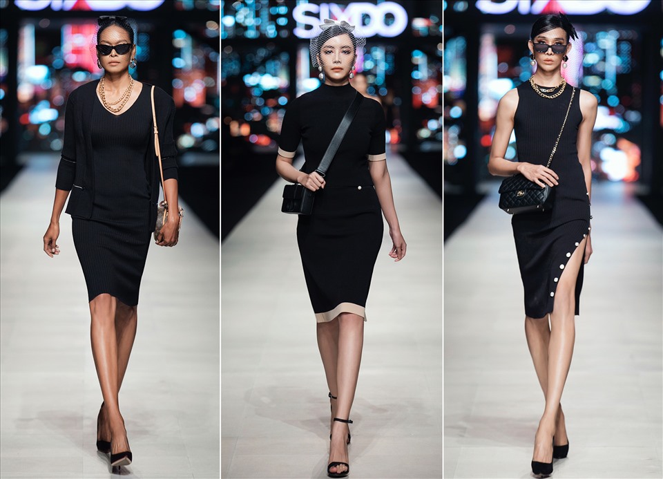 Trong khi đó, váy dệt kim với tông đen dễ ứng dụng và phù hợp với nhiều vóc dáng cũng được nhà mốt Việt khai thác triệt để. Ảnh: BTC.