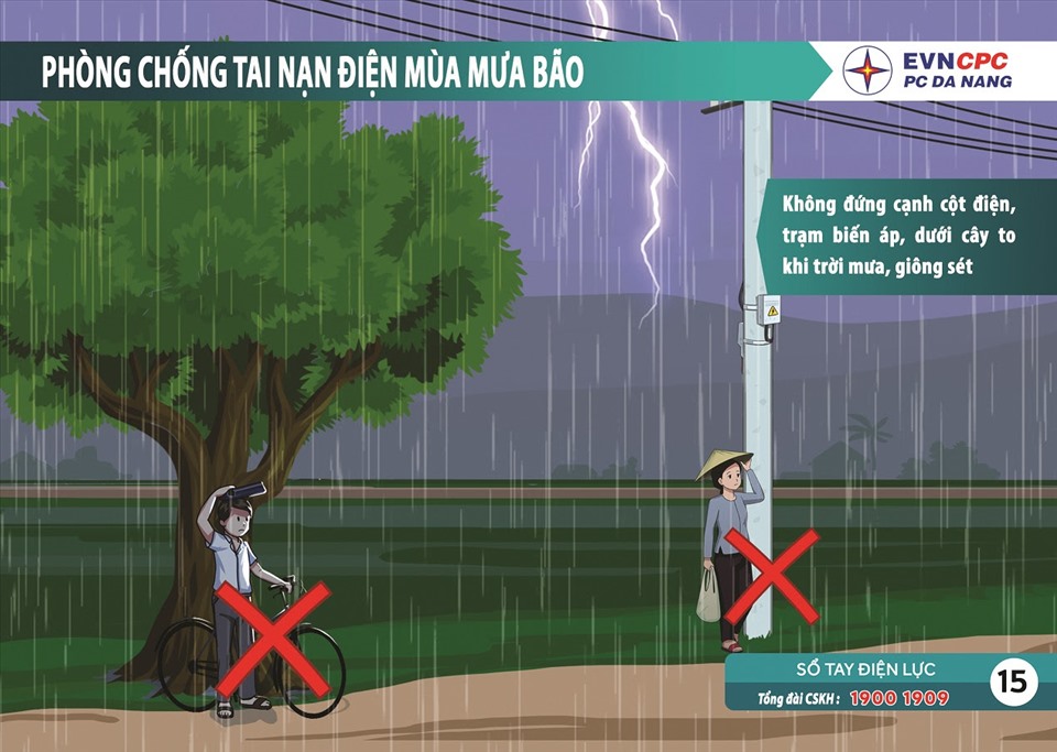 Điện lực Đà Nẵng hướng dẫn khách hàng và nhân dân khẩn trương thực hiện biện pháp sau phòng tránh sự cố điện trong bão số 9. Ảnh: PCDN