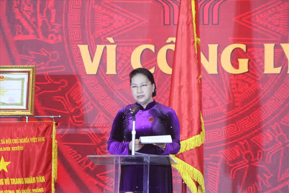Chủ tịch Quốc hội Nguyễn Thị Kim Ngân phát biểu tại buổi lễ. Ảnh T.Vương