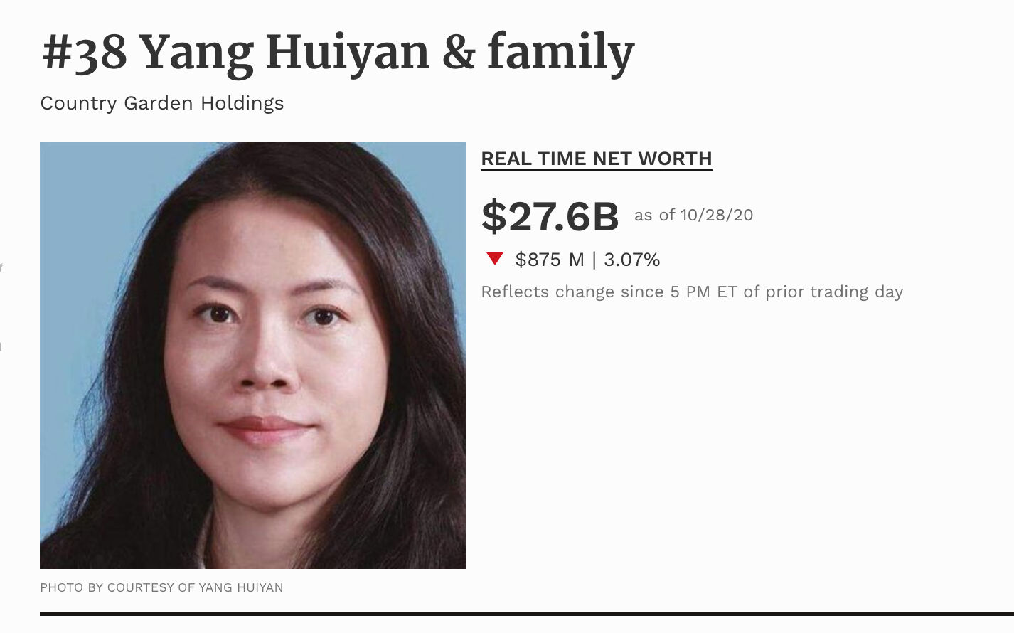 Huiyan Yang hiện đứng đầu danh sách tỷ phú trẻ giàu nhất Trung Quốc và xếp thứ