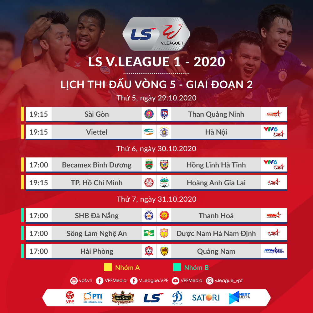 Lịch thi đấu lượt trận thứ 5, giai đoạn 2 V.League 2020. Ảnh: VPF.