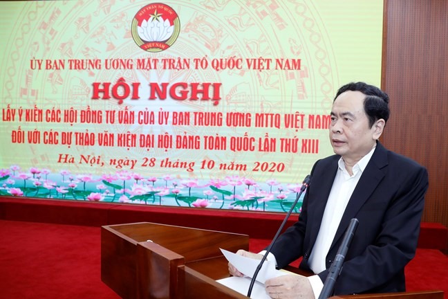 Chủ tịch UBTƯ MTTQ Việt Nam Trần Thanh Mẫn phát biểu tại Hội nghị. Ảnh: Quang Vinh