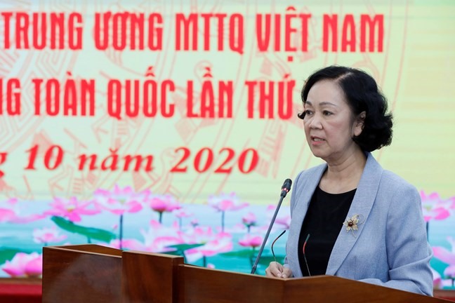 Trưởng ban Dân vận Trung ương Trương Thị Mai phát biểu tại Hội nghị.