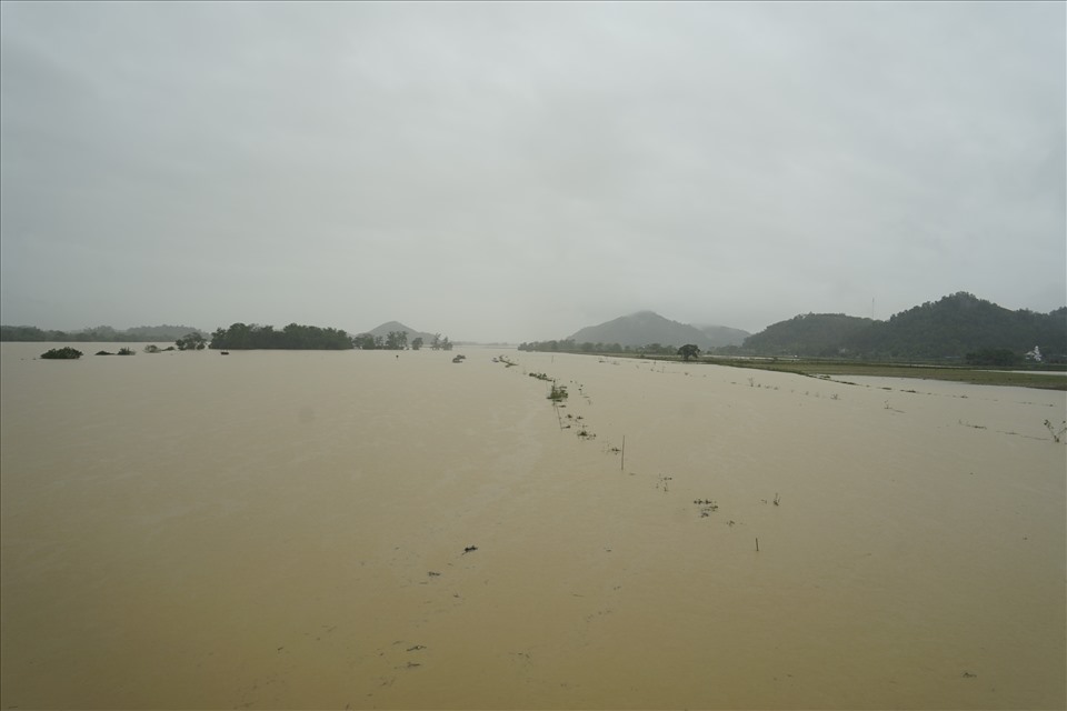 Nước bạc mênh mông dâng tràn, chia cắt nhiều khu vực tại huyện miền núi Thanh Chương (Nghệ An). Ảnh: QĐ