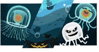 Cấp độ 1 của mini game của Google Doodle ngày 31.11 là Vùng ánh mặt trời với kẻ thù dưới nước là Sứa bất tử. Ảnh: Google.