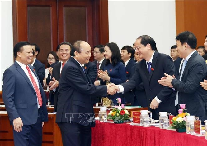 Thủ tướng Nguyễn Xuân Phúc với các đại biểu dự Đại hội. Ảnh: Thống Nhất/TTXVN