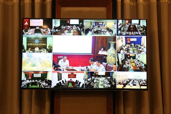 Điểm cầu BHXH các tỉnh, thành phố tham dự Hội nghị trực tuyến.