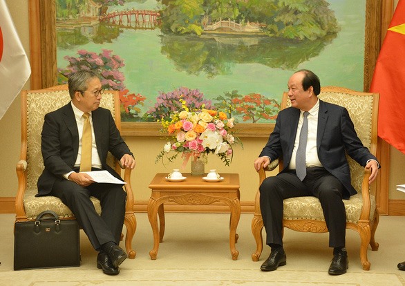 Bộ trưởng, Chủ nhiệm Văn phòng Chính phủ Mai Tiến Dũng tiếp Đại sứ Nhật Bản tại Việt Nam Yamada Takio. Ảnh: VGP