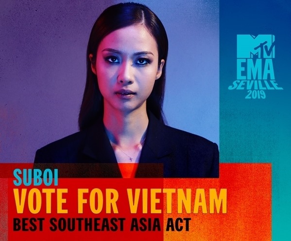 Nữ hoàng nhạc hip hop' được lựa chọn tham dự giải thưởng âm nhạc uy tín diễn ra vào tháng 11 ở Tây Ban Nha.  Kênh MTV Vietnam công bố rapper Suboi là đại diện Việt Nam tham gia tranh tài ở hạng mục “Nghệ sĩ Đông Nam Á xuất sắc nhất” (Best Southeast Asia Act) tại MTV EMA 2019. Đây là lần đầu tiên hiphop Việt có gương mặt được đề cử.