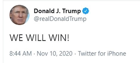 Ông Donald Trump viết: “Chúng tôi sẽ chiến thắng“. Ảnh chụp màn hình Twitter