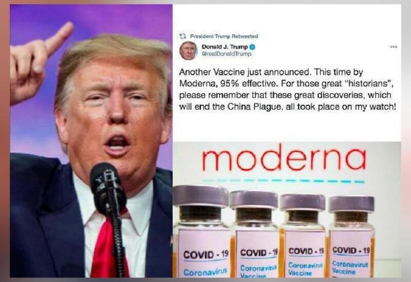 Tổng thống Donald Trump chúc mừng thành tựu vaccine COVID-19 của Moderna. Ảnh: Arise TV