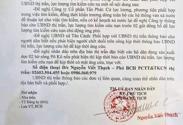 Văn bản do ông Nguyễn Viết Thạch - Phó Chủ tịch UBND thị trấn Plei Kần ký gửi. Ảnh TT