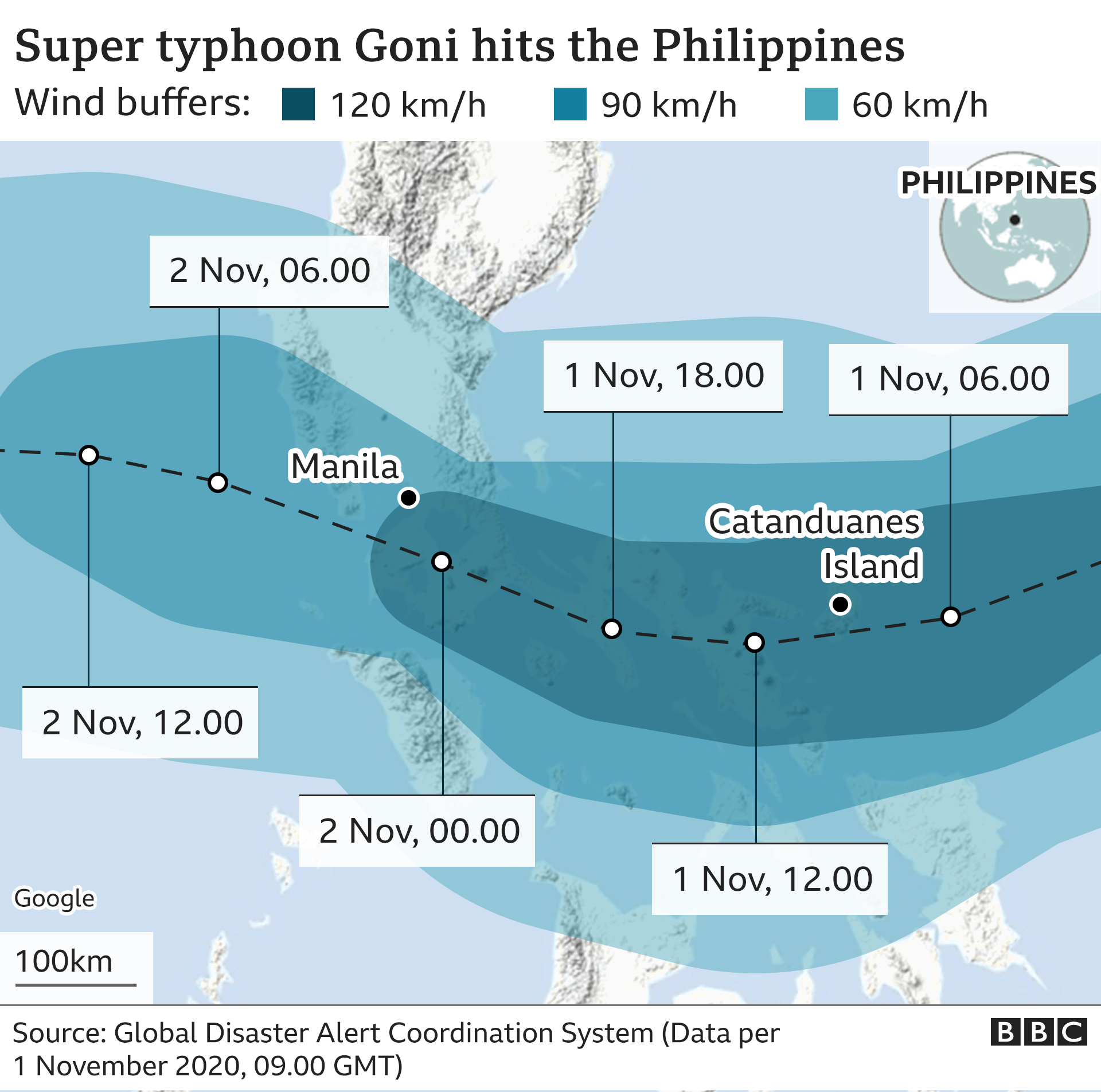Đảo Catanduanes là nơi bị ảnh hưởng bởi siêu bão Goni tại Philippines. Ảnh: BBC.