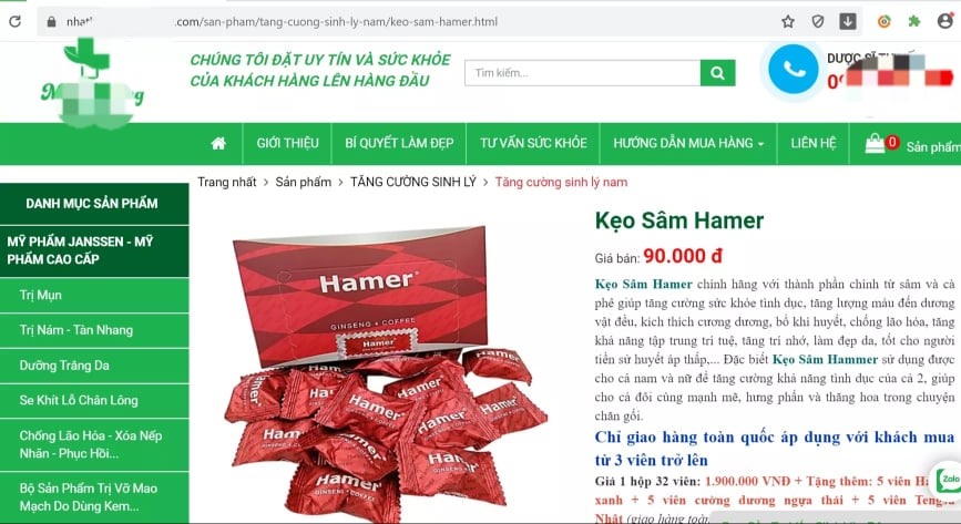 Nhà thuốc cũng bán kẹo sâm Hamer. Ảnh: chụp màn hình