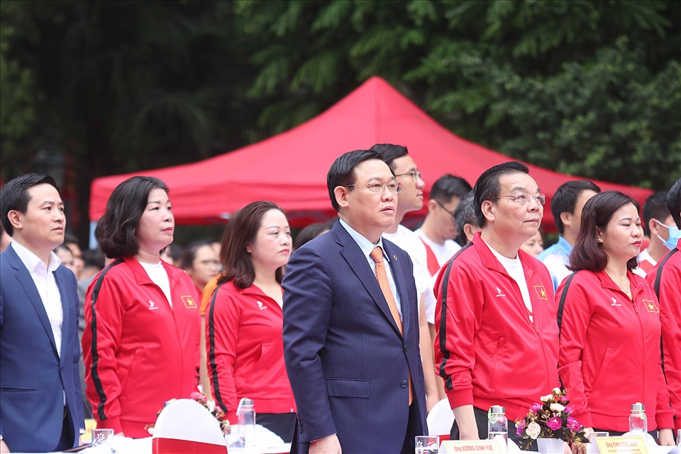 Ông Vương Đình Huệ - Ủy viên Bộ Chính trị, Bí thư Thành ủy Hà Nội tham dự sự kiện Khởi động và Lễ đếm ngược đến SEA Games 31. Ảnh: Bùi Lượng