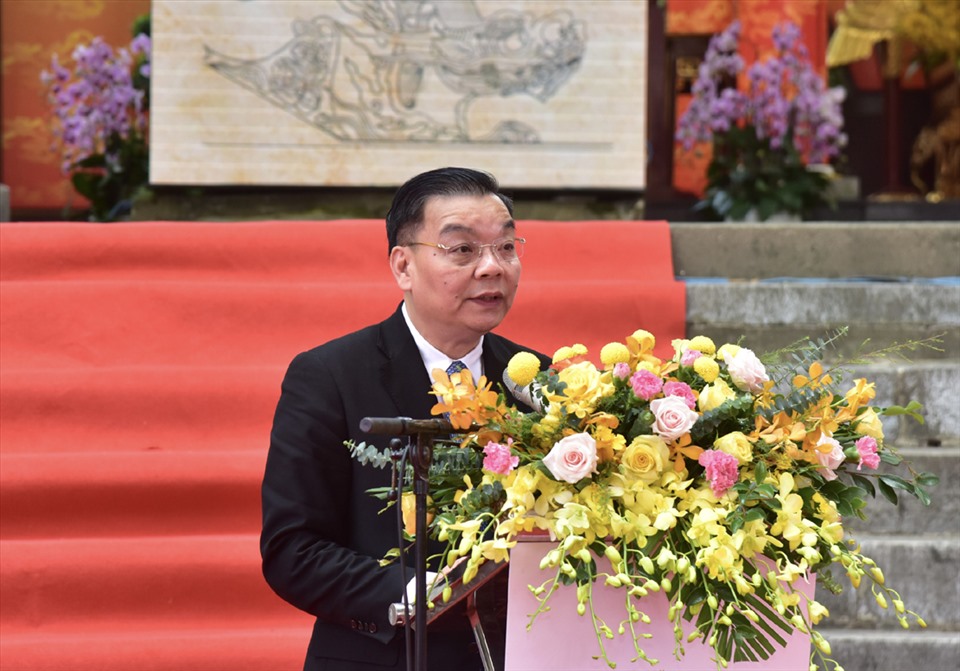 Chủ tịch UBND thành phố Hà Nội Chu Ngọc Anh phát biểu tại lễ kỷ niệm.