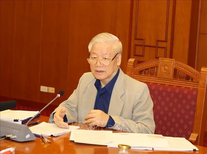 Tổng Bí thư, Chủ tịch nước Nguyễn Phú Trọng phát biểu chỉ đạo cuộc họp. Ảnh: Trí Dũng/TTXVN