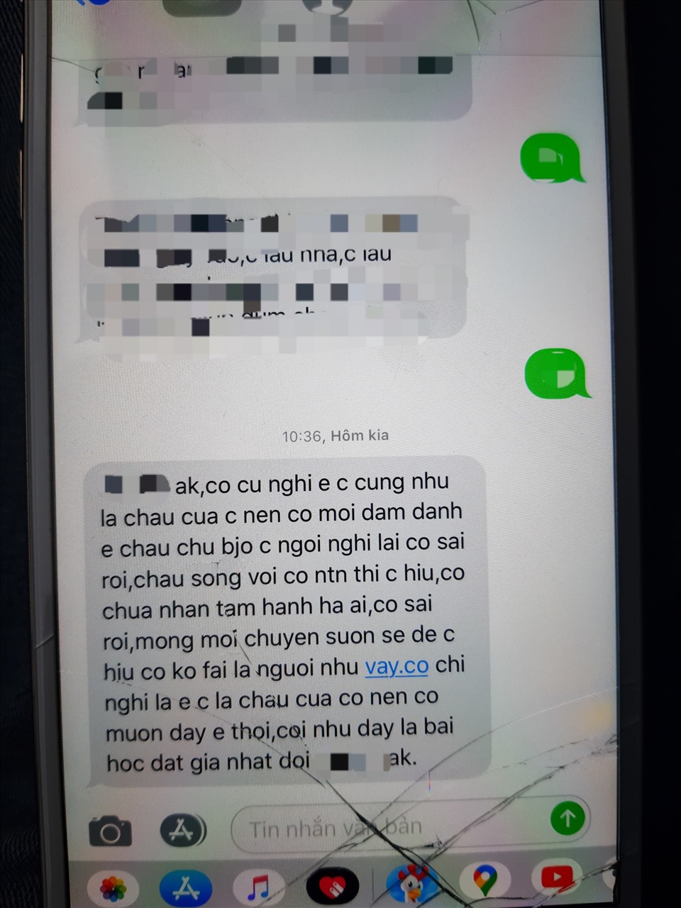 Hình ảnh tin nhắn được bà Tuyết gửi đến số điện thoại của Dương- anh trai Duy. Ảnh: PV Lao Động