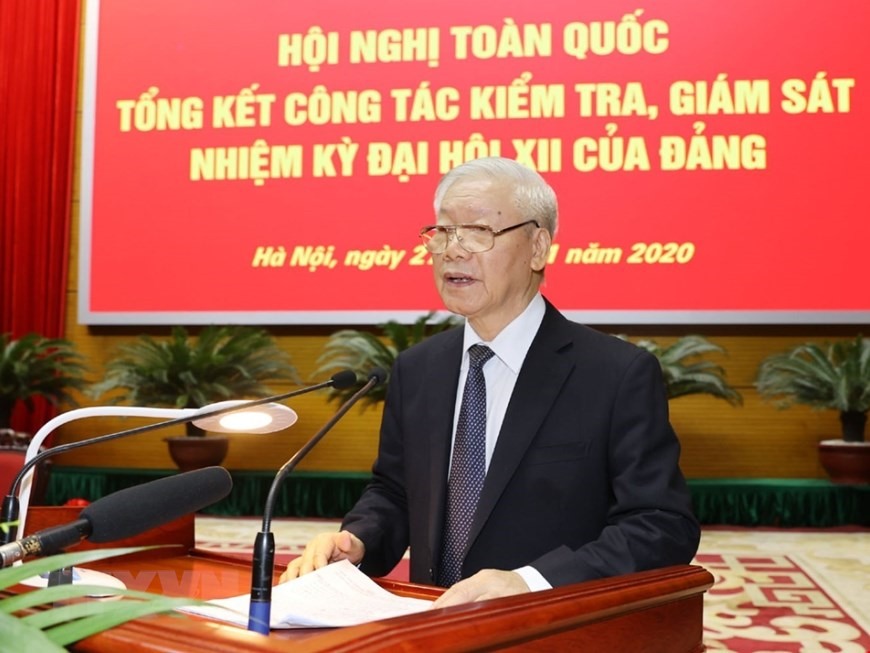 Tổng Bí thư, Chủ tịch Nước Nguyễn Phú Trọng dự và phát biểu chỉ đạo Hội nghị toàn quốc tổng kết công tác kiểm tra, giám sát nhiệm kỳ Đại hội XII của Đảng