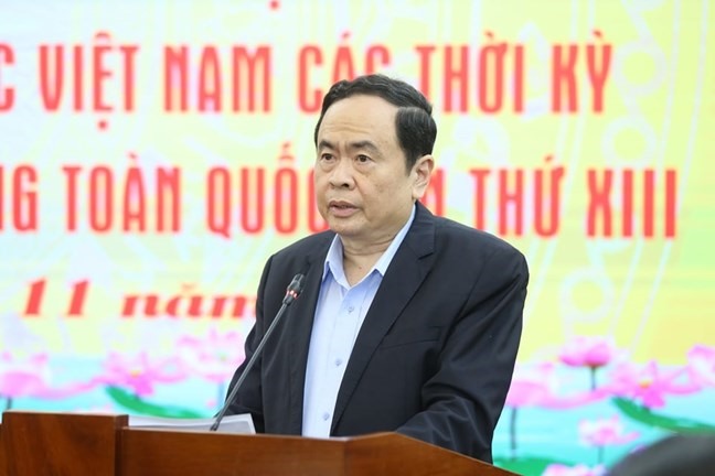 Chủ tịch UBTƯ MTTQ Việt Nam Trần Thanh Mẫn phát biểu tại Hội nghị. Ảnh: Kỳ Anh