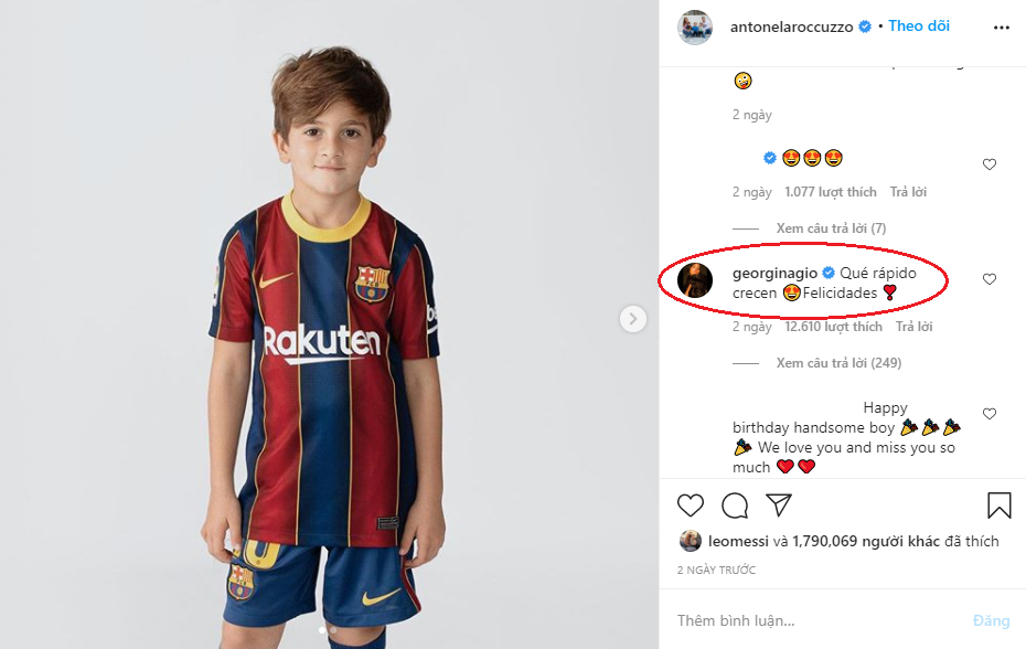 Lời chúc của bạn gái Ronaldo cho con trai Messi khiến nhiều người thích thú. Ảnh chụp màn hình