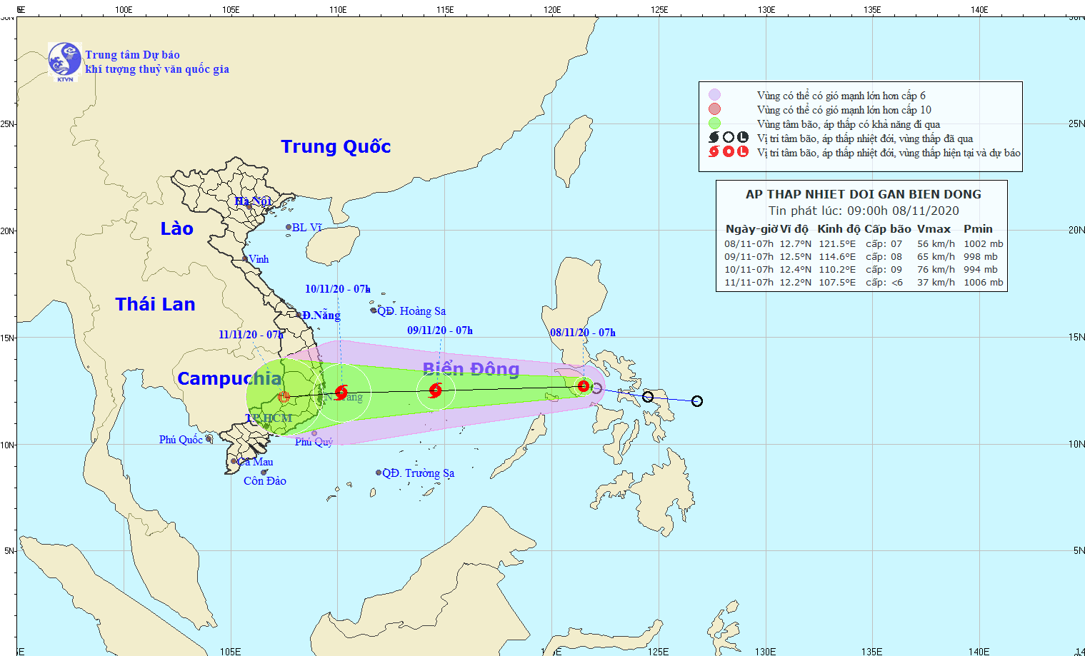 Vị trí của áp thấp nhiệt đới. Nguồn: NCHMF
