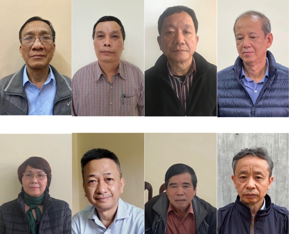 Các bị can trong vụ án sai phạm xảy ra tại dự án Gang thép Thái Nguyên. Ảnh: Bộ Công an.
