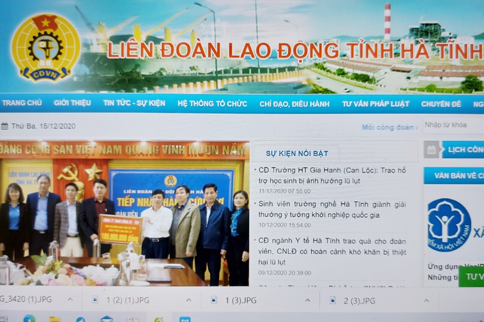 Trang Web Công đoàn Hà Tĩnh. Ảnh: TT.