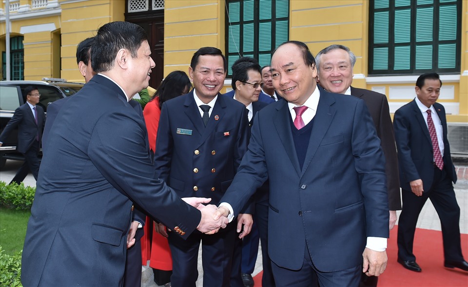 Thủ tướng Nguyễn Xuân Phúc dự Hội nghị triển khai công tác tòa án năm 2021. Ảnh Quang Hiếu