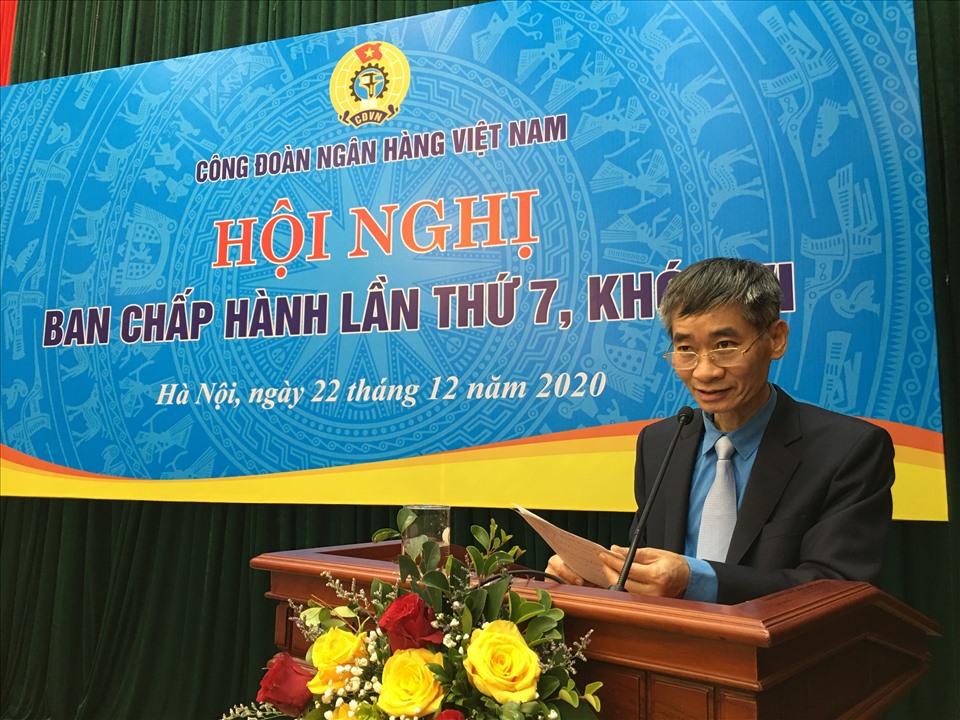 Phó chủ tịch Tổng Liên đoàn Lao động Việt Nam Trần Văn Thuật phát biểu tại Hội nghị. Ảnh: Hải Anh