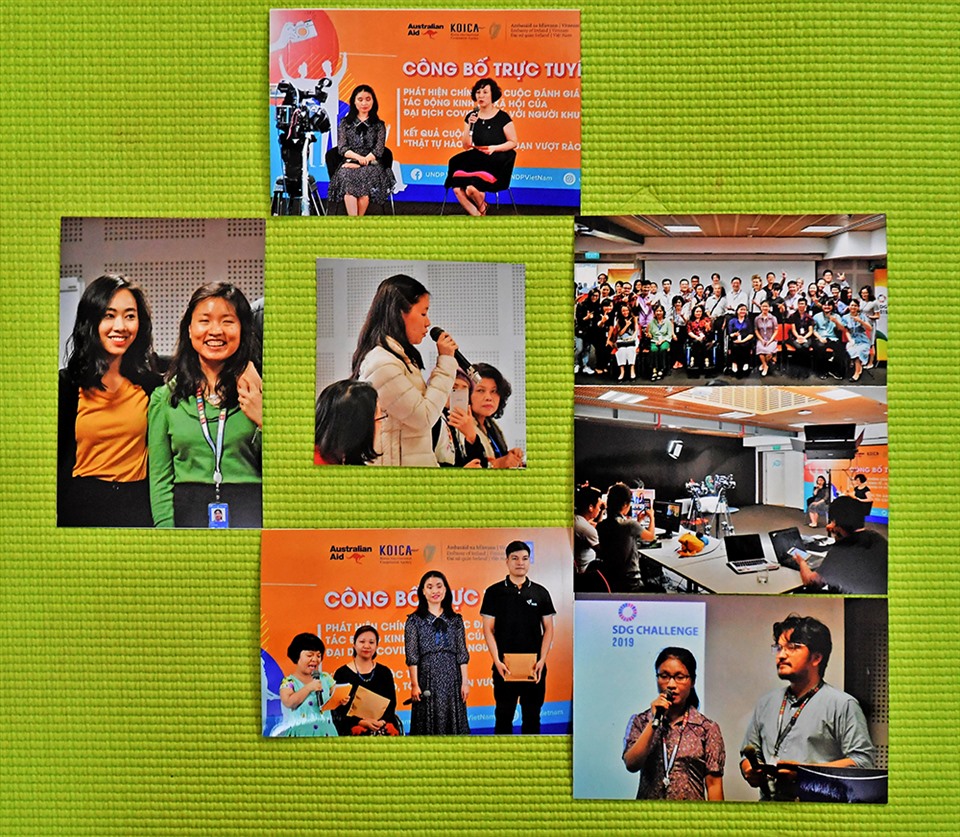 Một số ảnh do phòng truyền thông UNDP chụp khi Hương tham gia buổi tham vấn về quyền của người khuyết tật, làm MC cho chung kết cuộc thi Thử thách Mục tiêu phát triển bền vững (SDG Challenge), và tại Lễ công bố Đánh gia nhanh về tác động của COVID-19 đối với người khuyết tật.