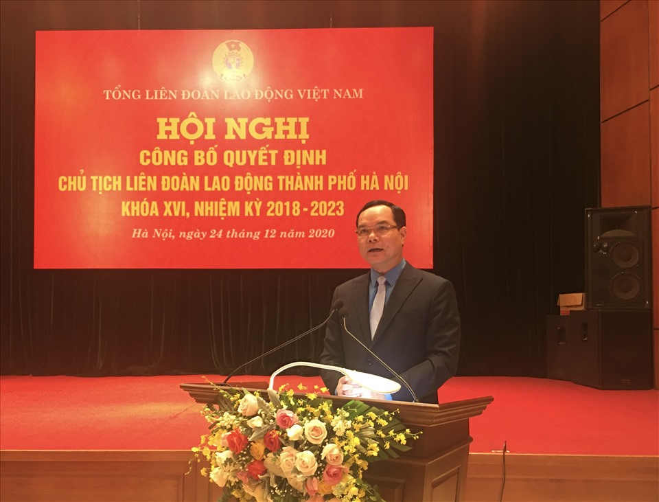 Chủ tịch Tổng Liên đoàn Lao động Việt Nam phát biểu tại Hội nghị. Ảnh: Hải Anh