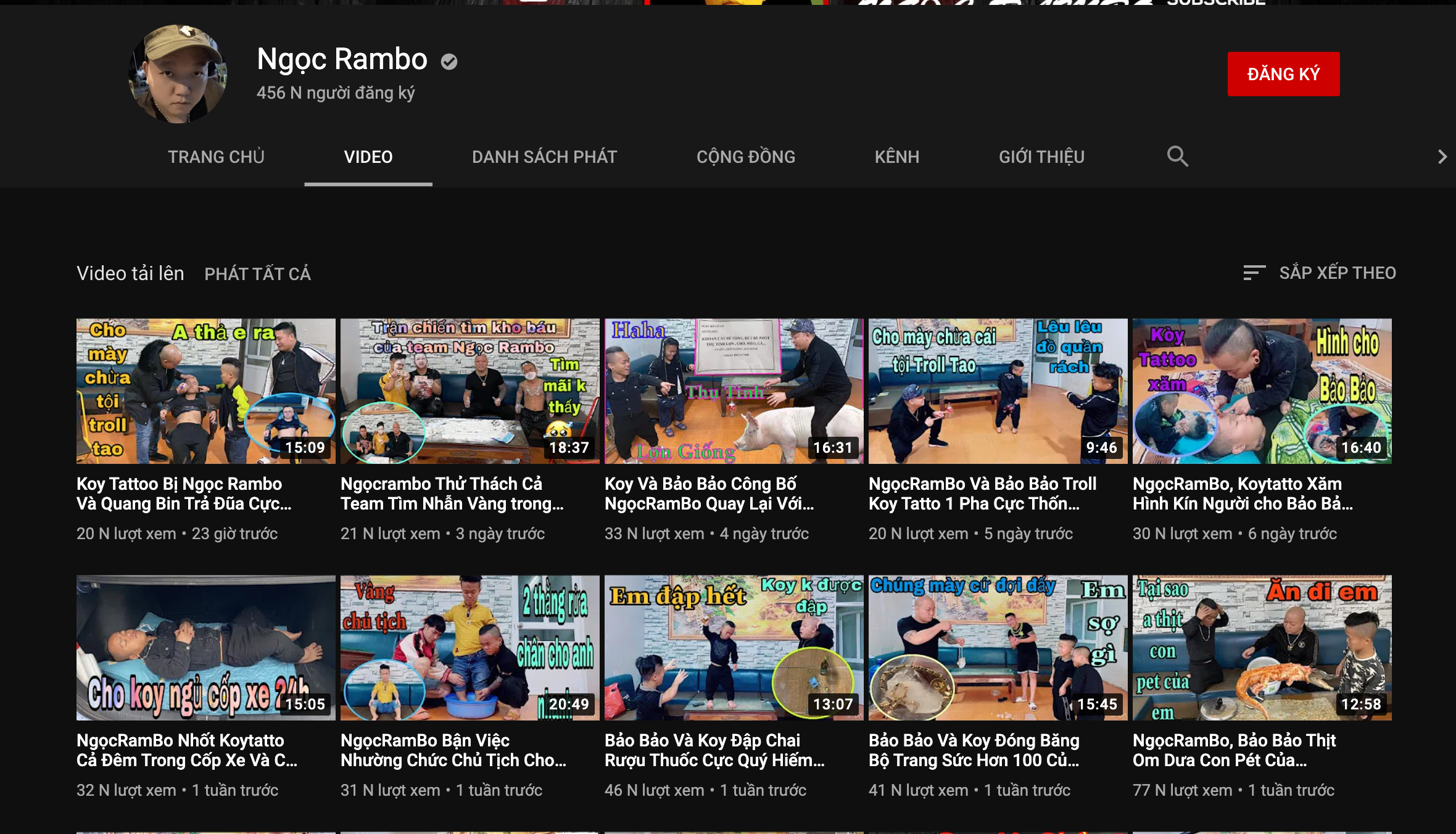 Kênh Youtube có hơn 450.000 lượt theo dõi của Ngọc “Rambo“. Ảnh: Chụp màn hình.
