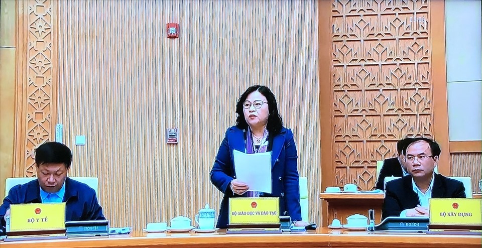 Bà Ngô Thị Minh - Thứ trưởng Bộ Giáo dục và Đào tạo phát biểu tại buổi làm việc. Ảnh: Việt Lâm