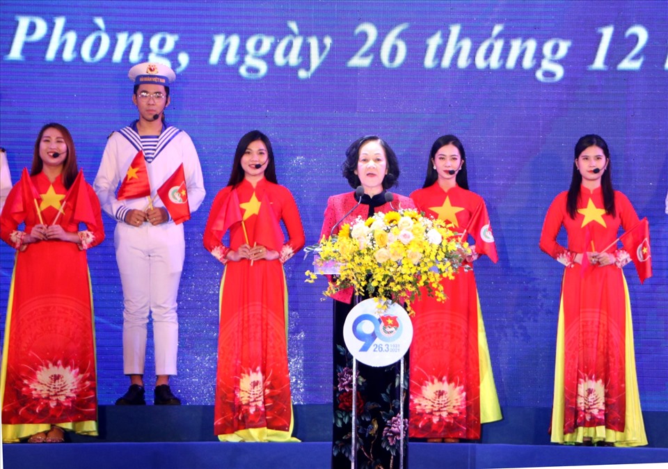 Đồng chí Trương Thị Mai, Trưởng Ban Dân vận Trung ương phát biểu chỉ đạo tại lễ phát động. Ảnh A.T