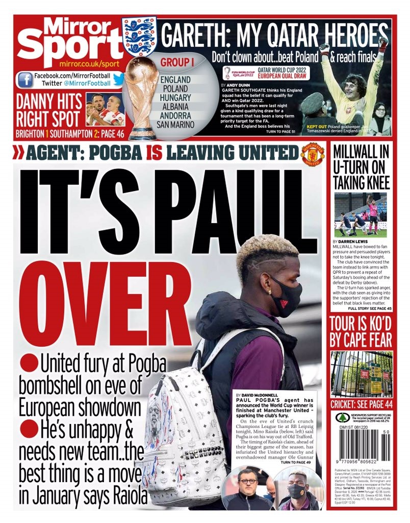 Tin tức về Paul Pogba trên truyền thông Anh. Ảnh: Twitter