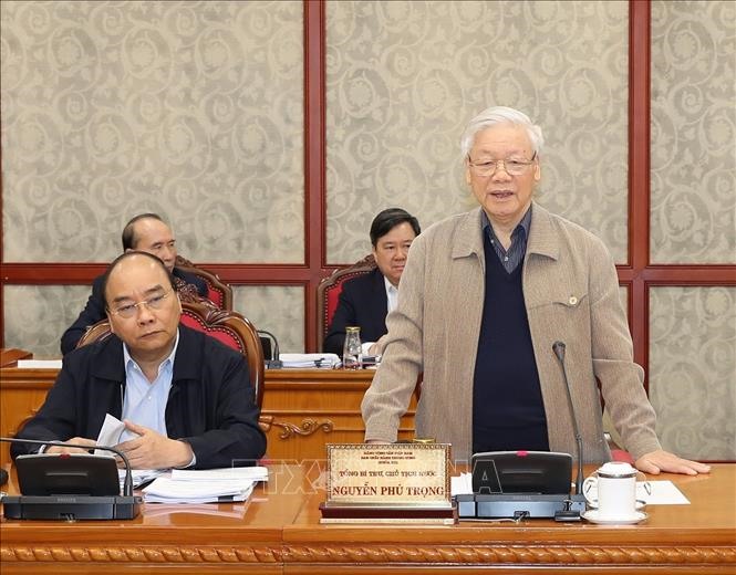 Tổng Bí thư, Chủ tịch nước Nguyễn Phú Trọng phát biểu chỉ đạo cuộc họp.