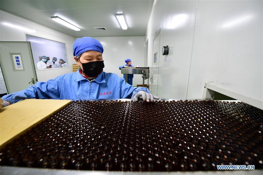 Một công nhân đang làm việc bên trong nhà máy Dược phẩm Fusen, Hà Nam, Trung Quốc. Ảnh: Tân Hoa Xã
