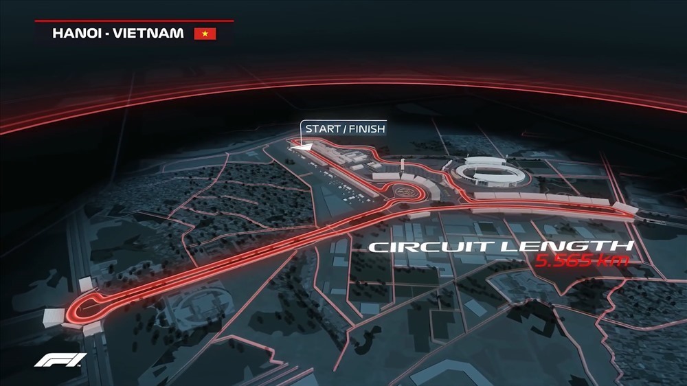 Chặng đua F1 ở Hà Nội được xây dựng xung quanh sân vận động quốc gia Mỹ Đình với chiều dài 5,565 km.