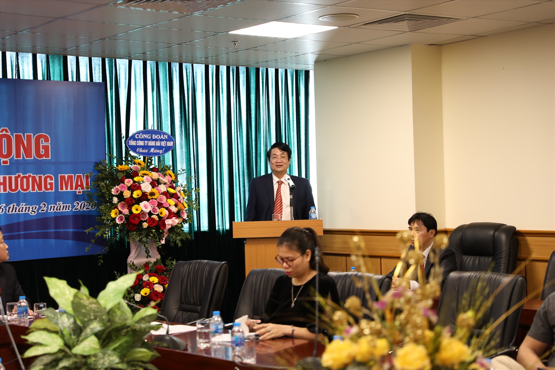 Chủ tịch Công đoàn Hàng hải Việt Nam Lê Phan Linh phát biểu tại Hội nghị. Ảnh: H.H