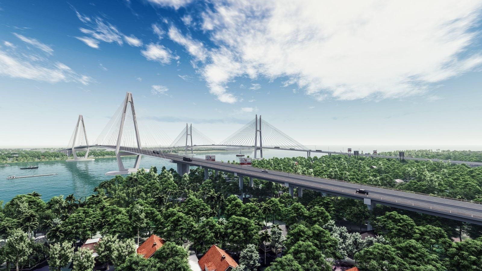 Cầu Mỹ Thuận và cầu Mỹ Thuận 2 (ảnh phối cảnh) nằm cách nhau 350m. Ảnh: Bộ GTVT