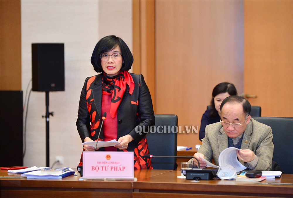 Thứ trưởng Bộ Tư pháp Đặng Hoàng Oanh trình bày Tờ trình của Chính phủ về dự án Luật sửa đổi, bổ sung một số điều của Luật Xử lý vi phạm hành chính