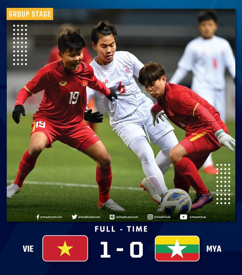 Với chiến thắng 1-0 trước Myanmar tuyển nữ Việt Nam lần đầu tiên lọt vào trận play-off một kỳ Olympic. Ảnh: AFC