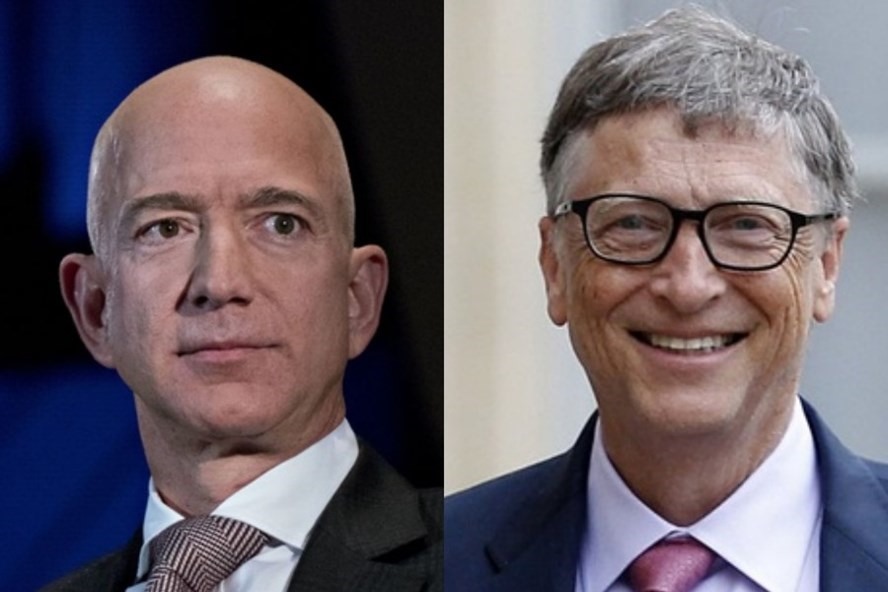 Tỷ phú Jeff Bezos và tỷ phú Bill Gates đều sở hữu tài sản trên 100 tỉ USD. Ảnh CNN và Gettyimages.