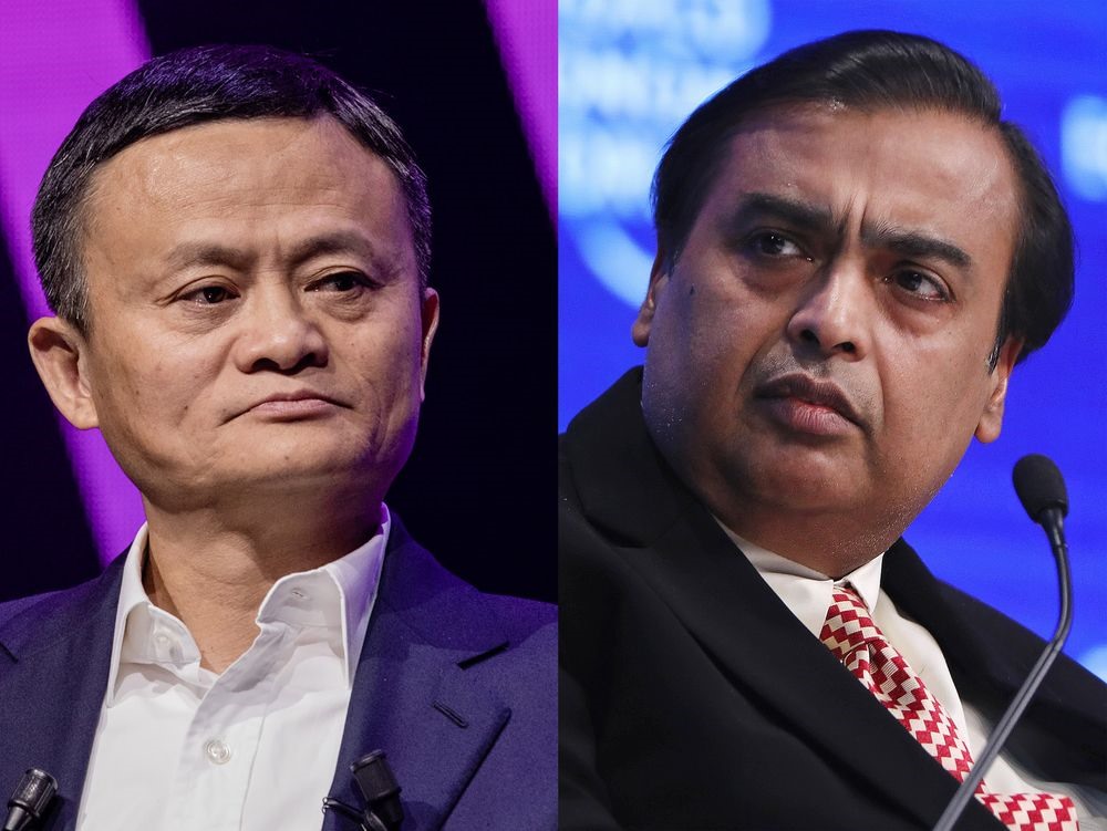 Tỉ phú Mukesh Ambani (phải) vừa mất vị trí giàu nhất Châu Á vào tay tỉ phú Jack Ma (trái). Ảnh: Bloomberg