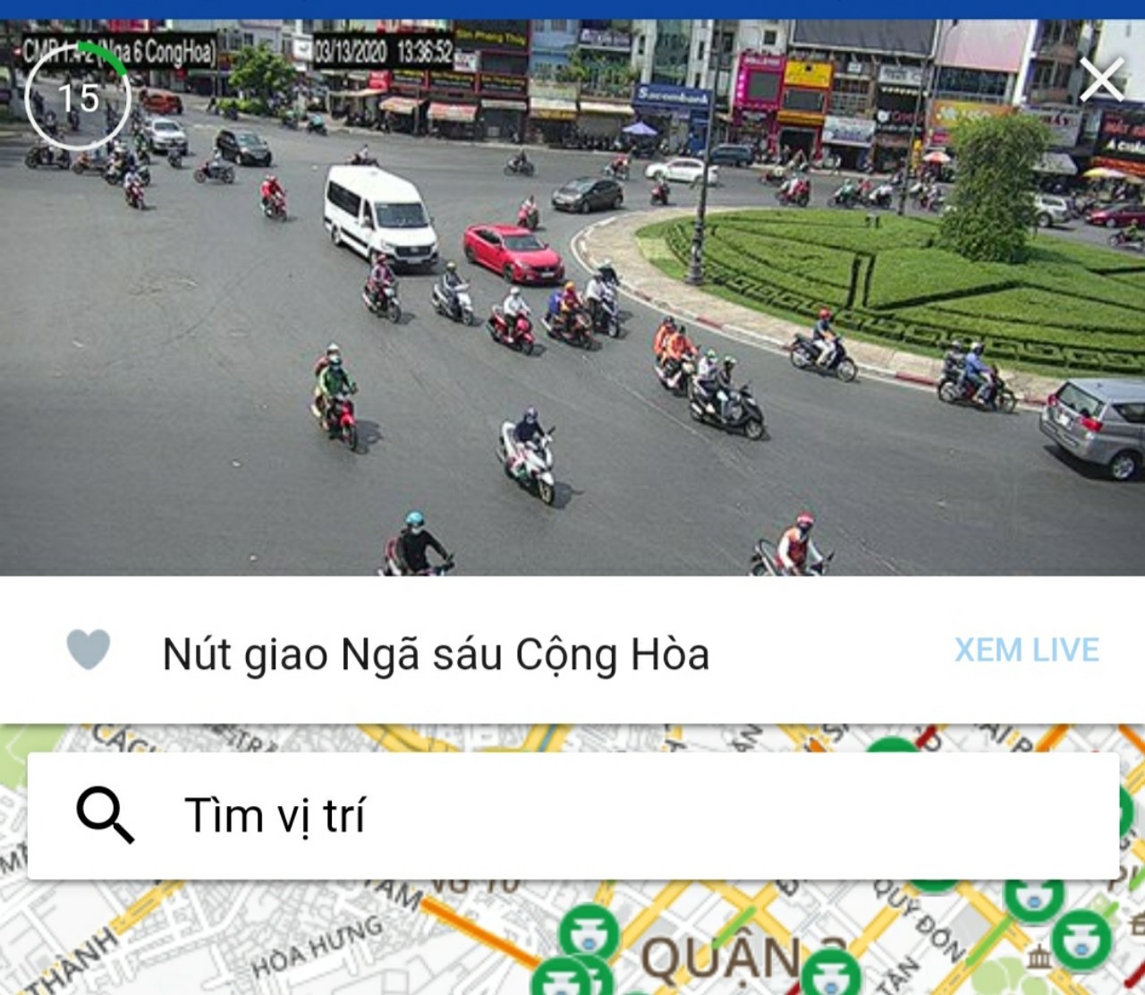 Tình hình giao thông tại một địa điểm khi quan sát qua ứng dụng.