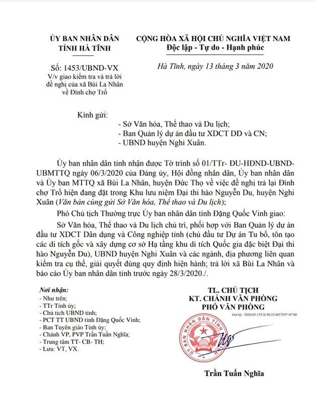 Văn bản chỉ đạo của UBND tỉnh Hà Tĩnh