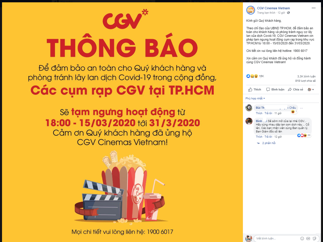 Nguyên văn thông báo của CGV Việt Nam